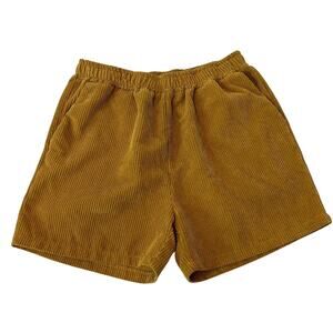 Incerun Men's Corduroy Shorts Size L Yellow Lounge Pull On Y2K Pockets